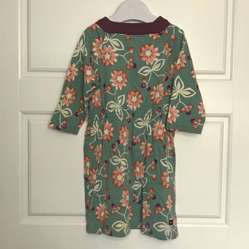 Tea Collection Floral Knit Dress Toddler Girls 2 Multicolor V-Neck 100% Cotton - Picture 3 of 12